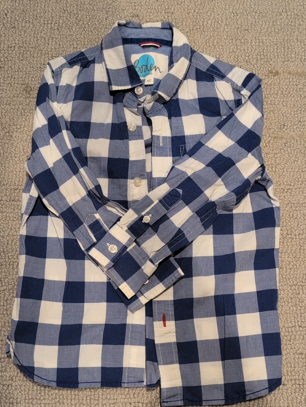 Boden Blue and White Buffalo Check Casual Button-Down Shirt